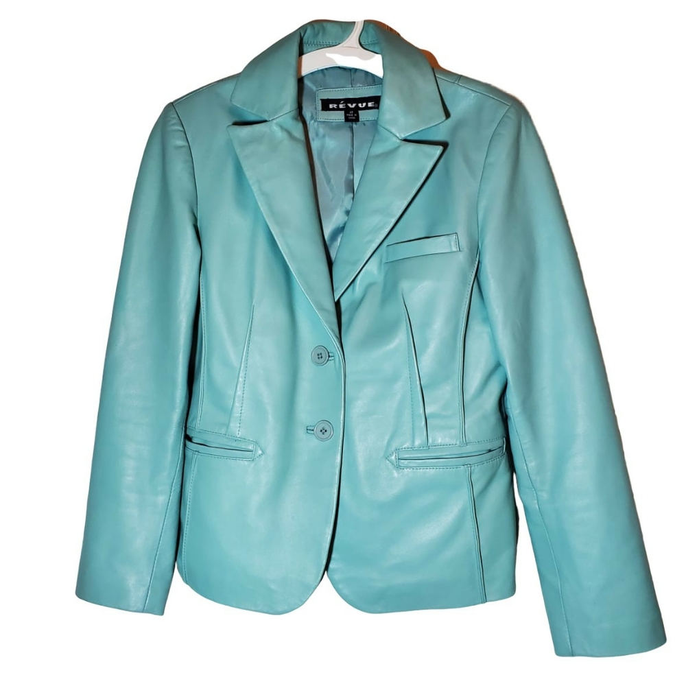 Revue Blue Leather Jacket sz 4P Revue